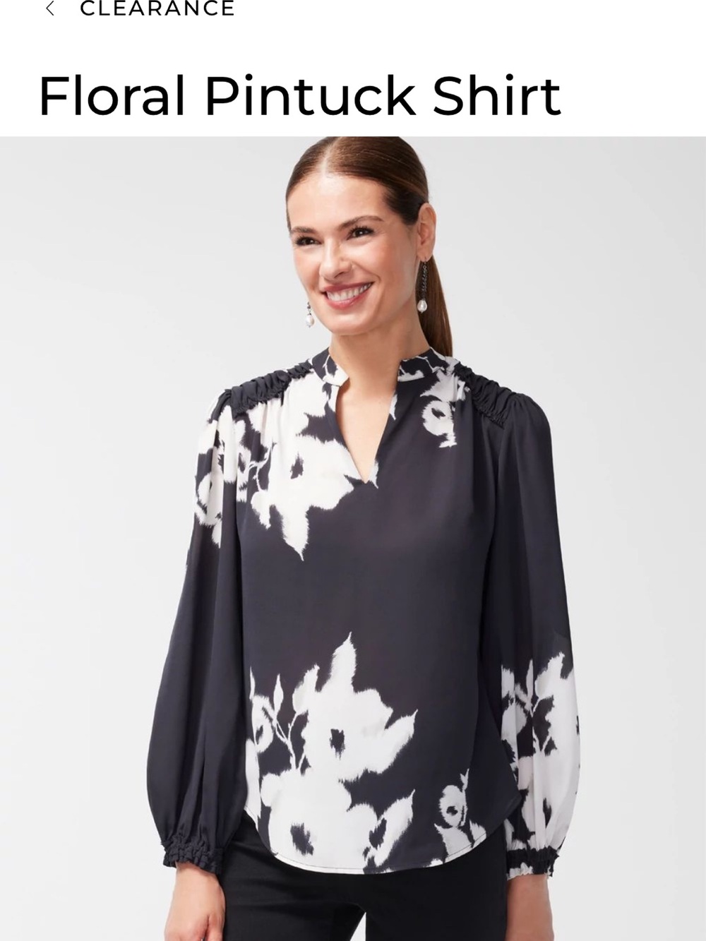 Chico's Black and White Floral Pintuck Blouse